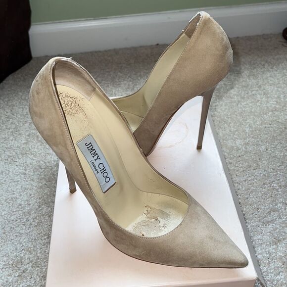 Jimmy Choo Anouk Suede Nude 120mm 38.5 - Picture 4 of 12
